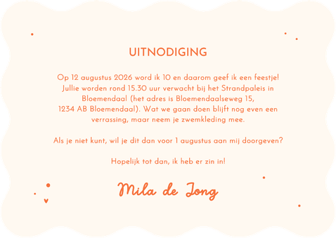 Kinderfeestje uitnodiging golfvorm met groene streepjes Achterkant