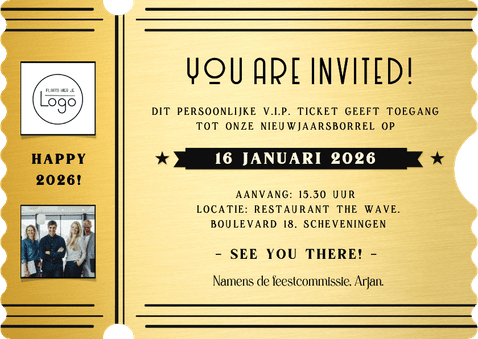 Originele VIP ticket uitnodiging nieuwjaarsborrel Achterkant