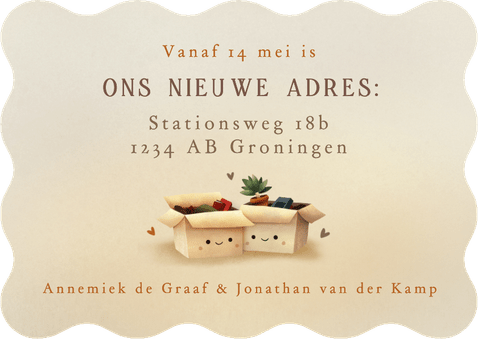 Samenwonen verhuiskaart met 2 verhuisdozen met oogjes Achterkant