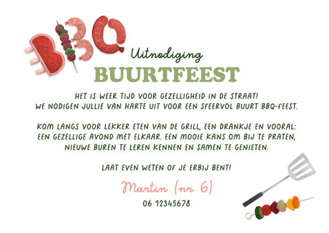 Ticket uitnodiging BBQ buurtfeest borrel buren tuinfeest Achterkant