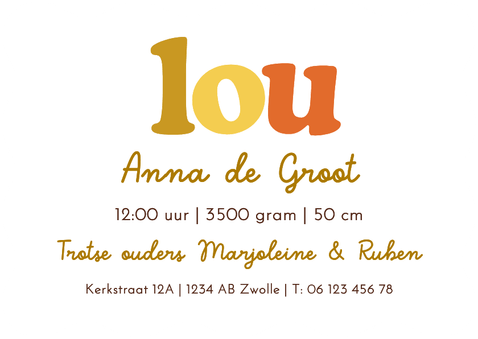 Trendy geboortekaartje wave kleurrijk blokpatroon stoer Achterkant