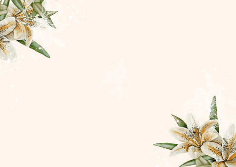 Trouwkaart bedankt witte lelie en echte goudfolie Achterkant