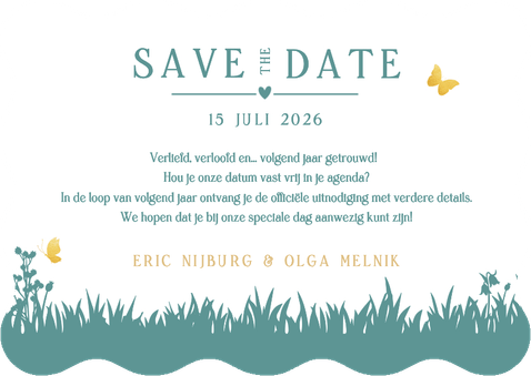 Trouwkaart silhouet samen op 1 fiets met golfrand Achterkant