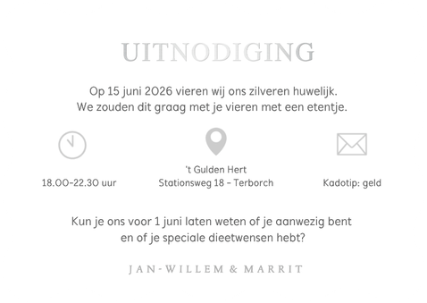 Uitnodiging 25 jarig huwelijksjubileum met foto Achterkant