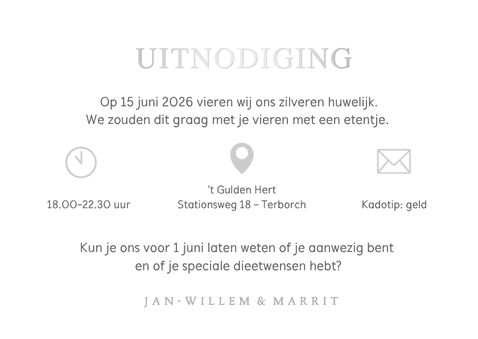 Uitnodiging 25 jarig huwelijksjubileum met foto Achterkant