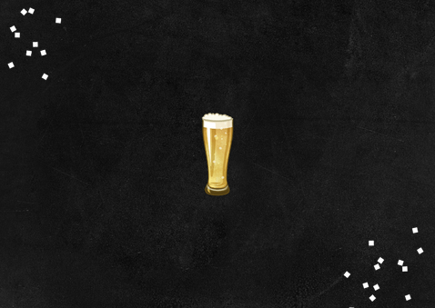Uitnodiging 65 jaar man krijtbord bier confetti foto's goud Achterkant