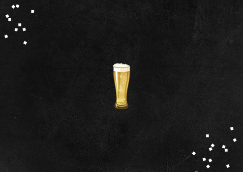Uitnodiging 65 jaar man krijtbord bier confetti foto's goud Achterkant