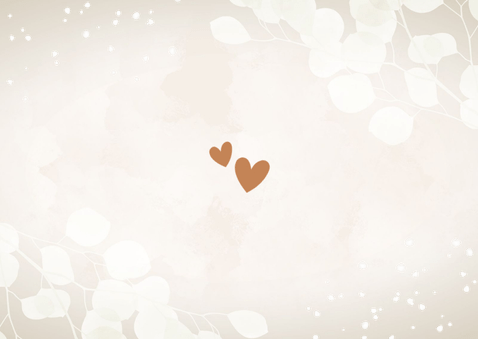 Uitnodiging feestje met eucalyptus hartjes koperlook Achterkant