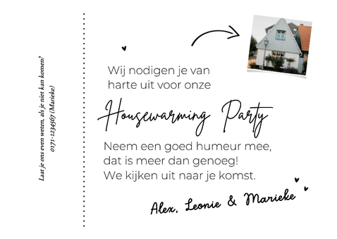 Uitnodiging verhuizing en housewarming party ticket Achterkant