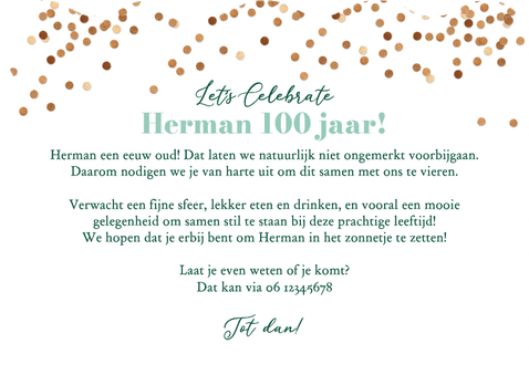 Uitnodiging verjaardag 100 eeuw oud vintage houten cijfers Achterkant