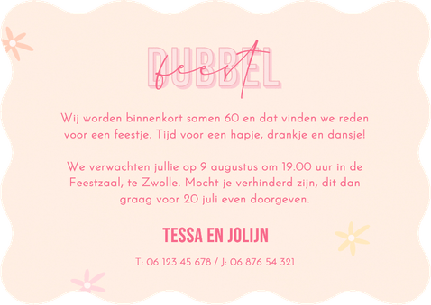 Uitnodiging vrolijk lijnen retro bloemen dubbel feest golf Achterkant