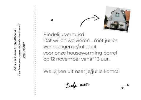 Verhuiskaart foto ticketvorm Achterkant