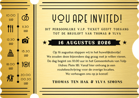 VIP Ticket met golfrandje - grappige trouwkaart uitnodiging Achterkant