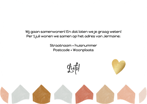 Vrolijk verhuisbericht samenwonen huisjes  Achterkant