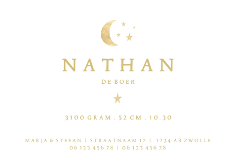 Waterverf geboortekaartje jongen sterren en maantje Achterkant