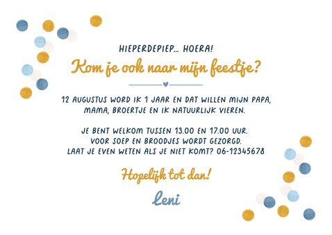 Wave blauw kinderfeestje uitnodiging confetti 1 jaar foto Achterkant