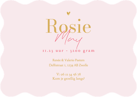 Wave vorm kaart geboortekaartje stijlvol goud velvet rood Achterkant