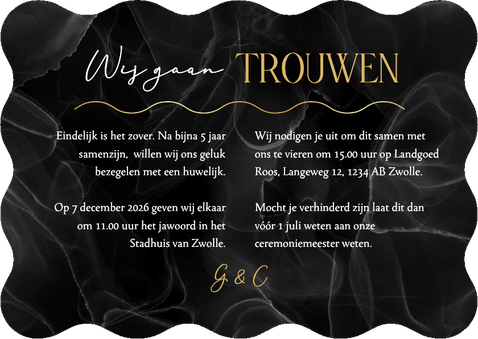 Wave vorm kaart mr. and mr. marmer zwart stijlvol goud Achterkant