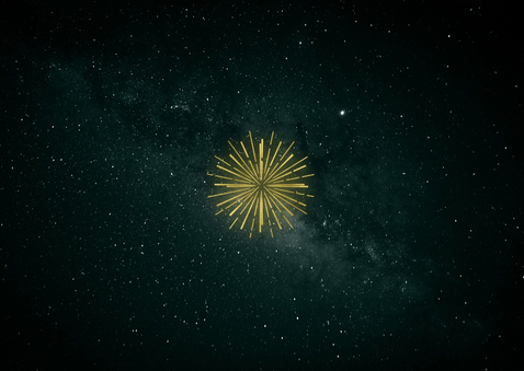 Zakelijke kerstkaart 2024 vuurwerk lichtpuntjes goud Achterkant