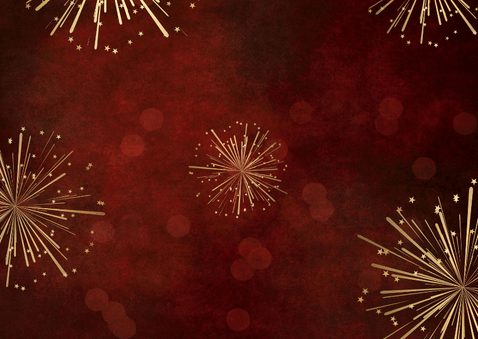 Zakelijke rode kerstkaart met goudlook vuurwerk en Chrstimas Achterkant