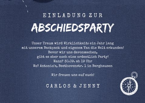 Abschiedsparty Einladung Weltkarte Kaartje2go