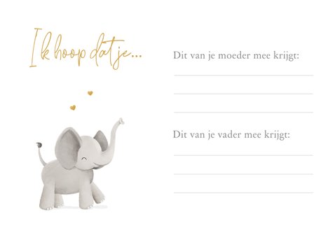 Babyshower baby voorspellingen invulkaartje olifantje hartje 2