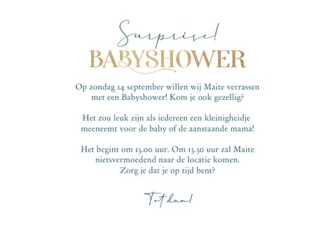 Babyshower jongen uitnodiging waterverf blauw confetti goud 3