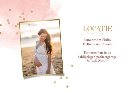 Babyshower uitnodiging waterverf roze confetti goud 2