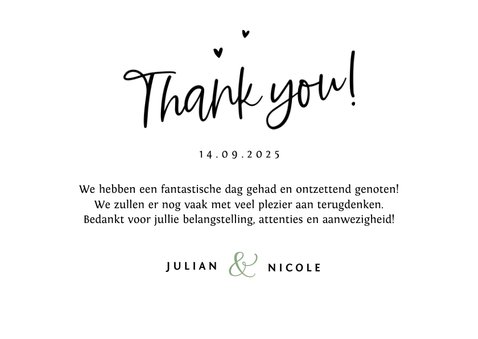 Bedankkaart bruiloft ecologisch blaadjes thank you fotokaart 3