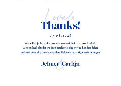 Bedankkaart Delfts blauw bloemen stijlvol romantisch trouwen 3