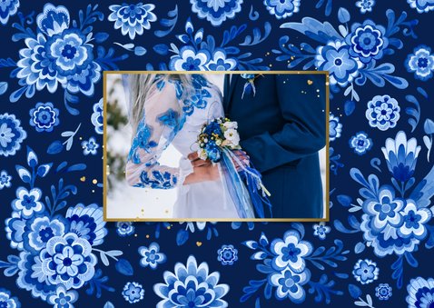 Bedankkaart Delfts blauw donker bloemen romantisch 2