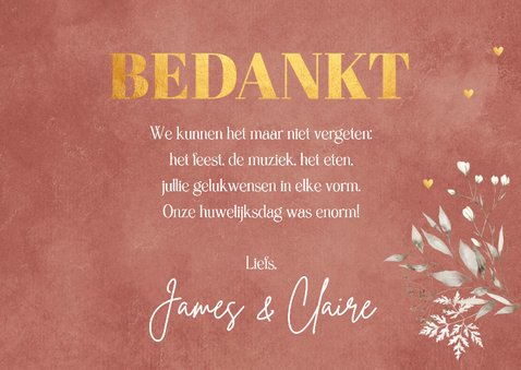 Bedankkaart huwelijk terracotta floral 3