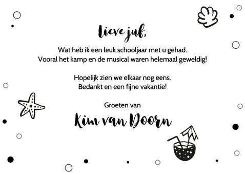 Bedankkaart lieve juf bedankt en een fijne vakantie 3