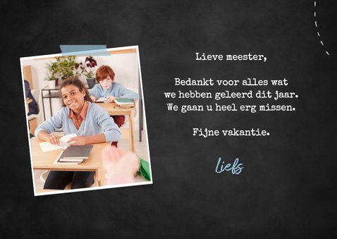 Bedankkaart meester schoolbord hip krijt bedankt 3