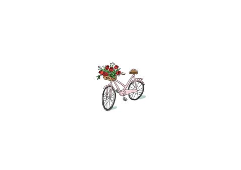 Bedankkaart met foto en stel op een fiets met rozen Achterkant