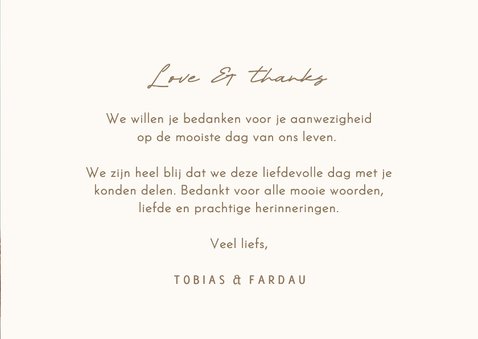 Bedankkaart minimalistische beige bruin love & thanks foto 3