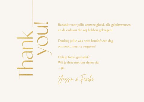 Bedankkaart thank you stijlvol minimalistisch goud foto's 3