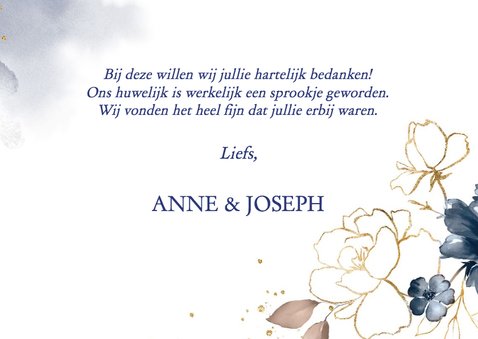 Bedankkaart trouw roos, blauw en goud 3