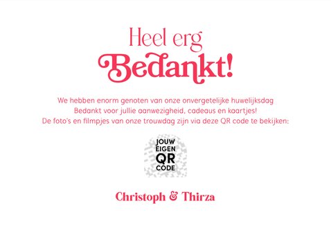 Bedankkaart trouwen retro typografisch roze fotokaart 3