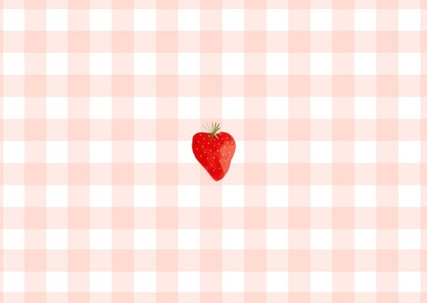 Bedankkaartje bruiloft aardbeien roze ruitjes Achterkant