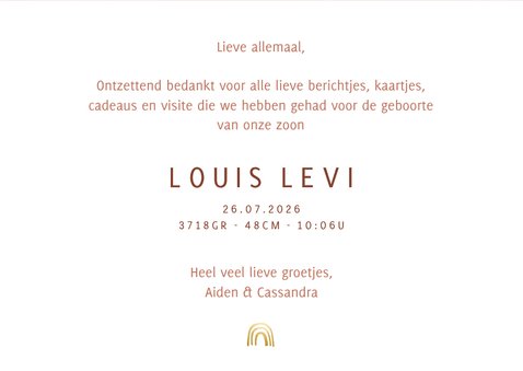 Bedankkaartje geboorte foto met wolkjes en regenboogje 3