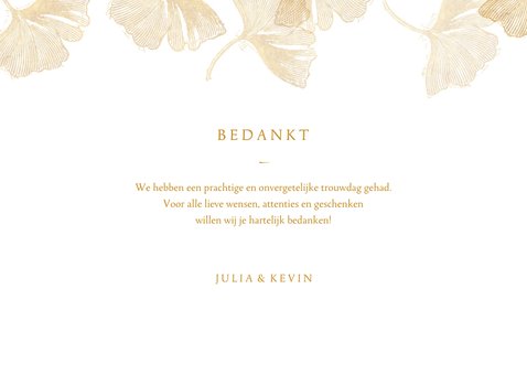 Bedankkaartje met ginkgobladeren stempel en foto binnenzijde 3
