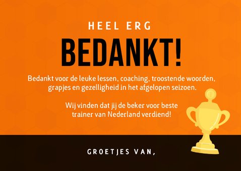 Bedankkaartje trainer sport met eigen foto en #1 tekst 3