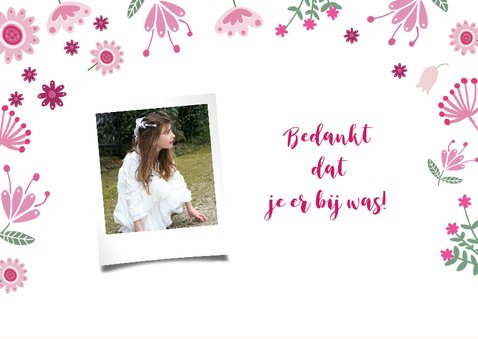 Bedankt communie roze bloemen 2