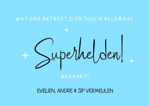 Bedankt kaart voor hulpverleners in de zorg superhelden cape 3