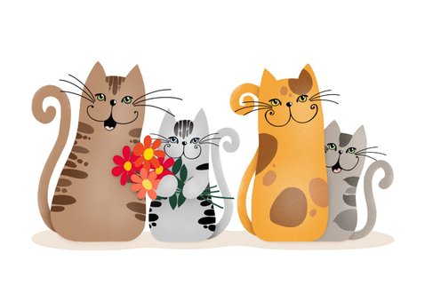 Beterschapskaart - groepje katten met een bosje bloemen 2