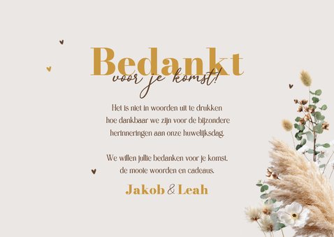 Boho trouwkaart bedankt voor je komst pampas eucalyptus 3