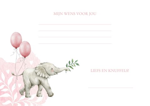 Botanisch babyshower invulkaartje met olifantje en ballonnen 3