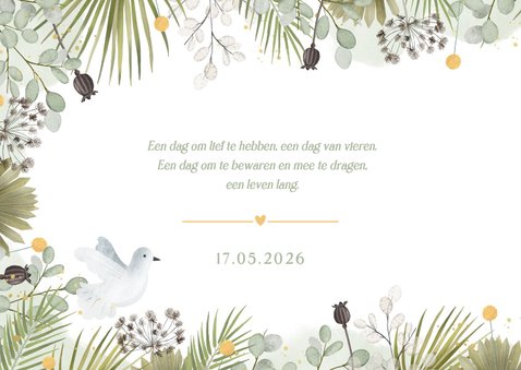 Botanische bedankt kaart trouwen met duifjes en 3 foto's 2