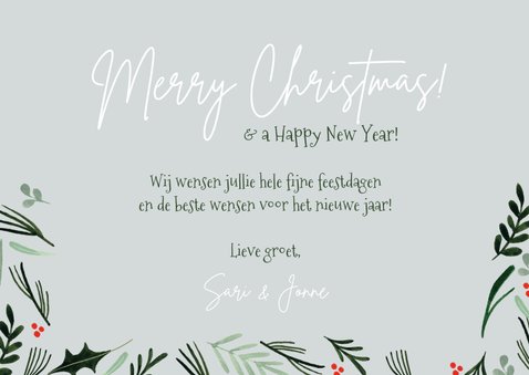 Botanische kerstkaart met foto en dieren illustratie 3